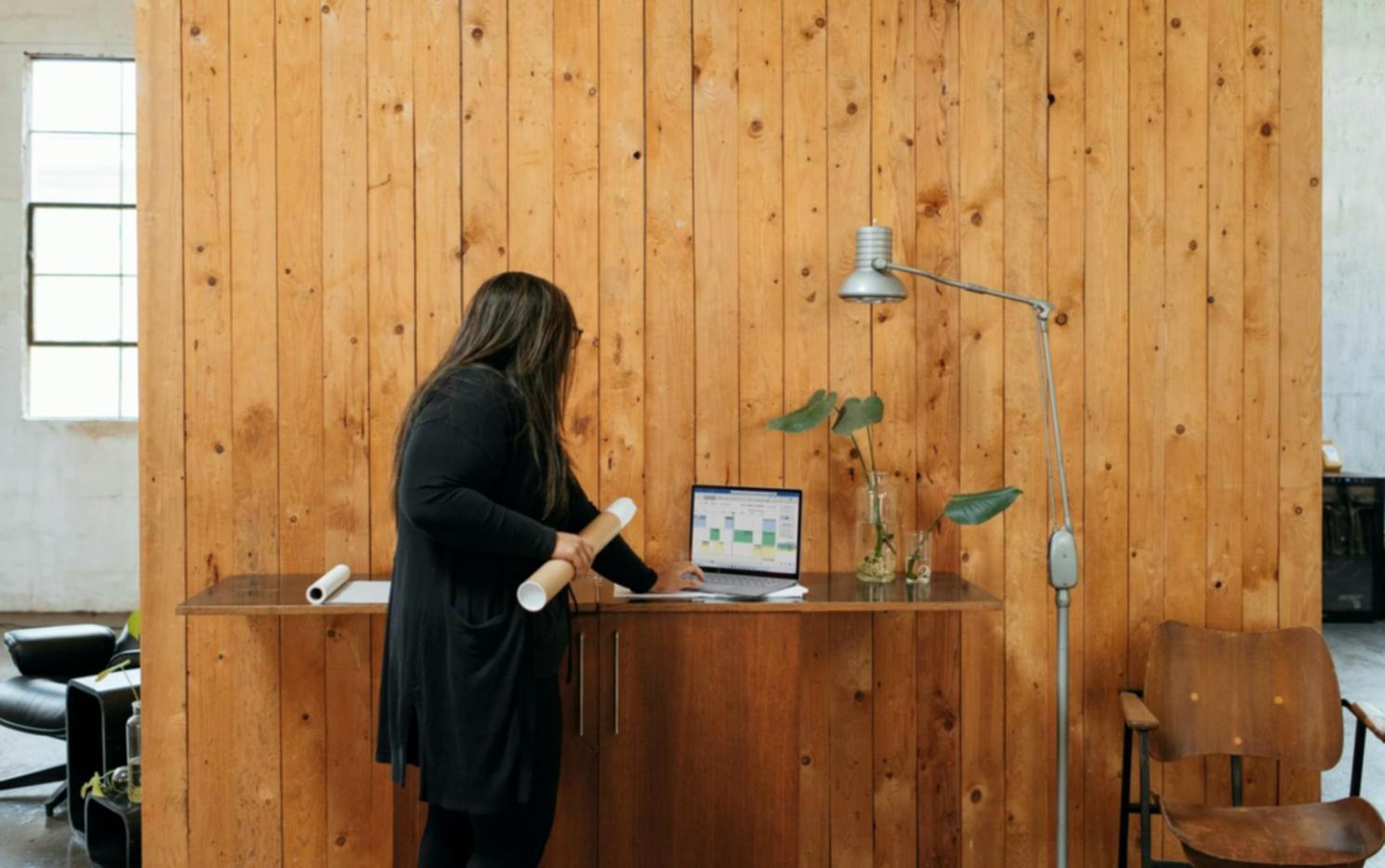 Modern office environment with financial planning workspace